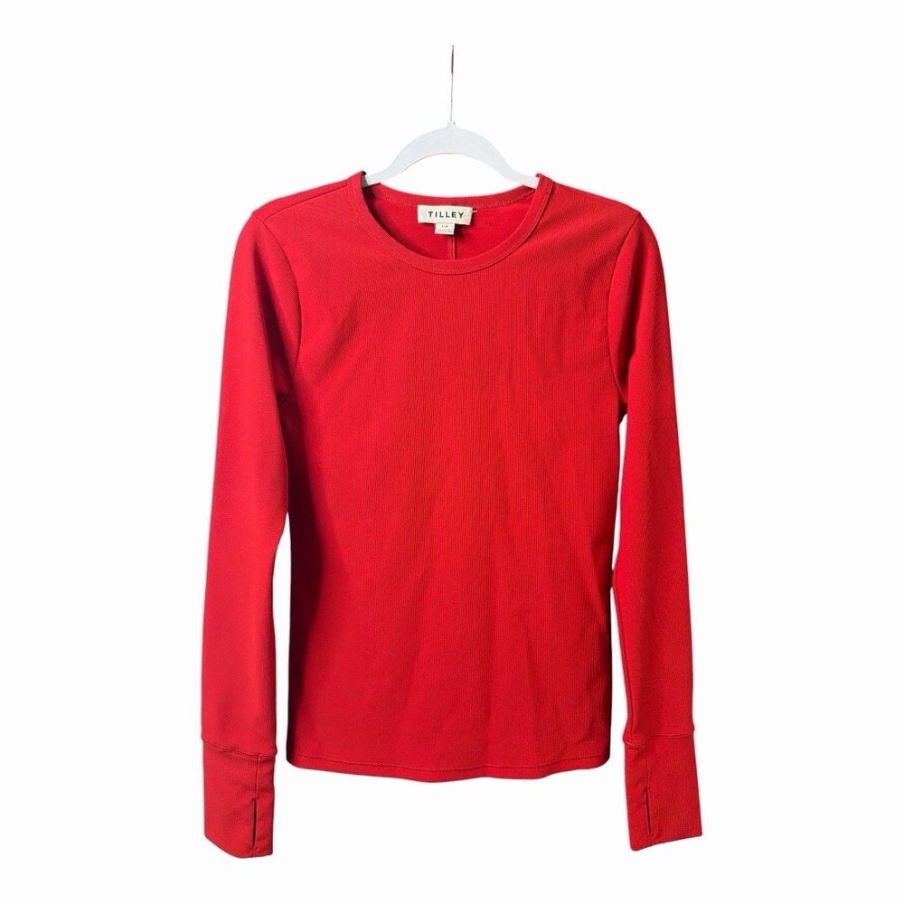 Tilley Red Ribbed Performance Long Sleeve Top L Recycled Nylon